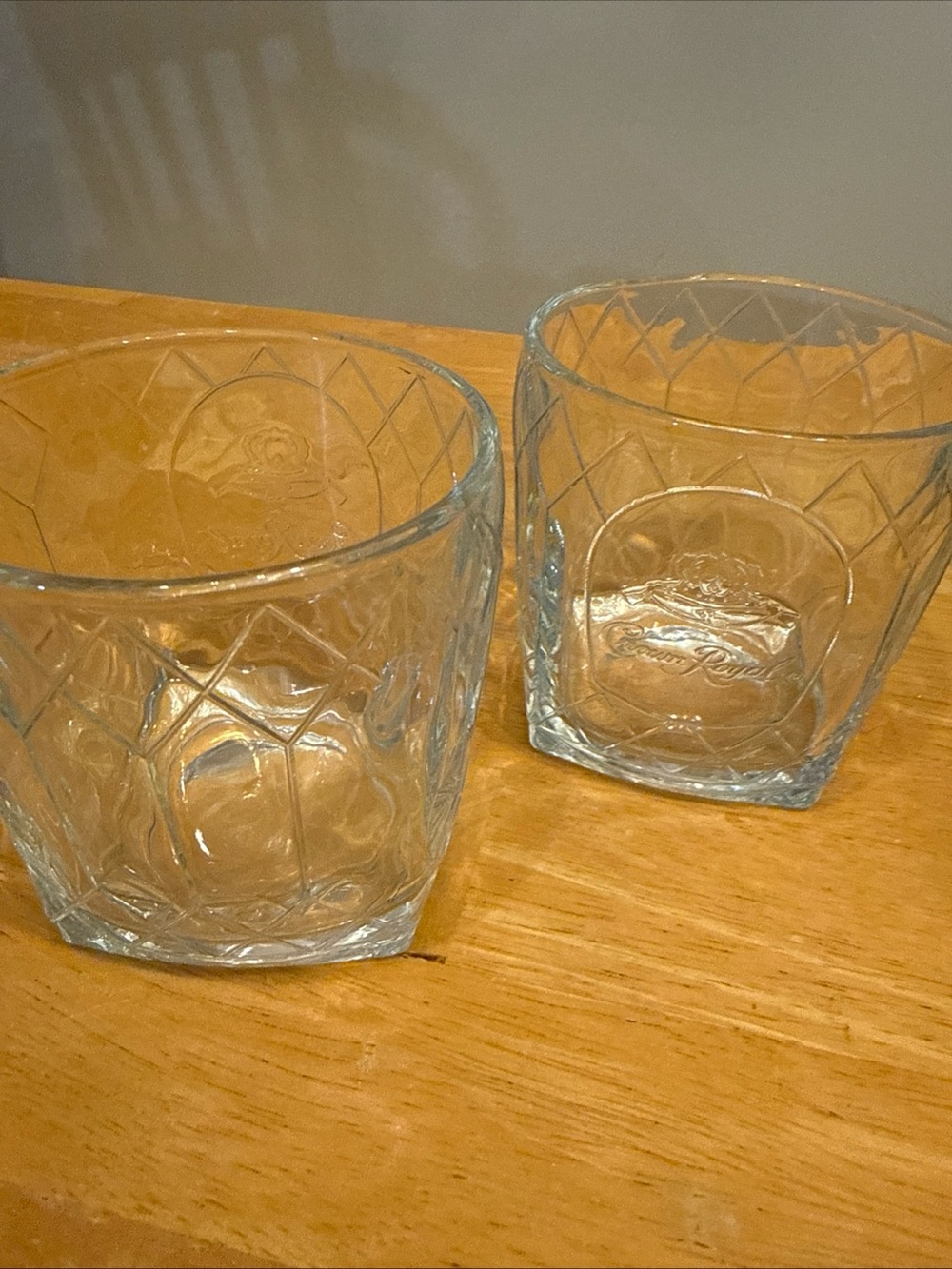 Crown Royal Whiskey Glasses Embossed Diamond Line Pattern Glass Set Of 2